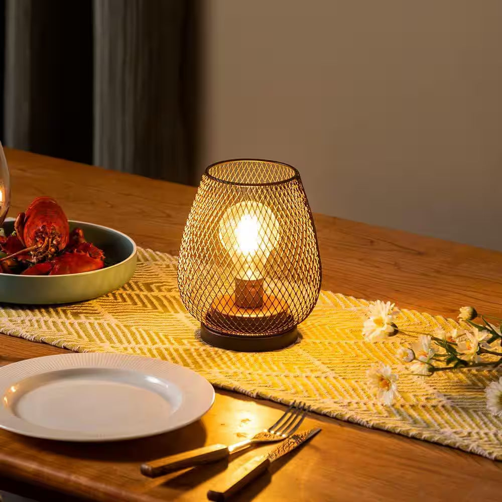 Oval Metal Cage Cordless Lamps with LED Bulb for Outdoor Decor (2-Pack)