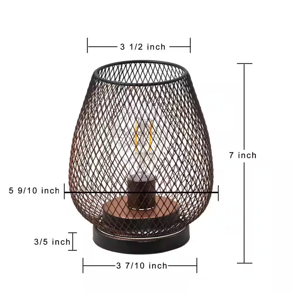 Oval Metal Cage Cordless Lamps with LED Bulb for Outdoor Decor (2-Pack)