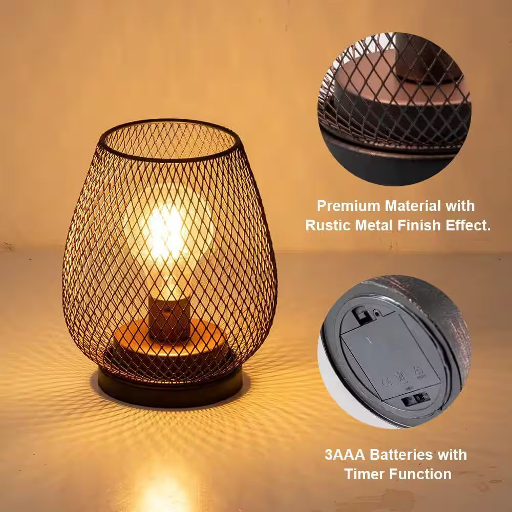 Oval Metal Cage Cordless Lamps with LED Bulb for Outdoor Decor (2-Pack)